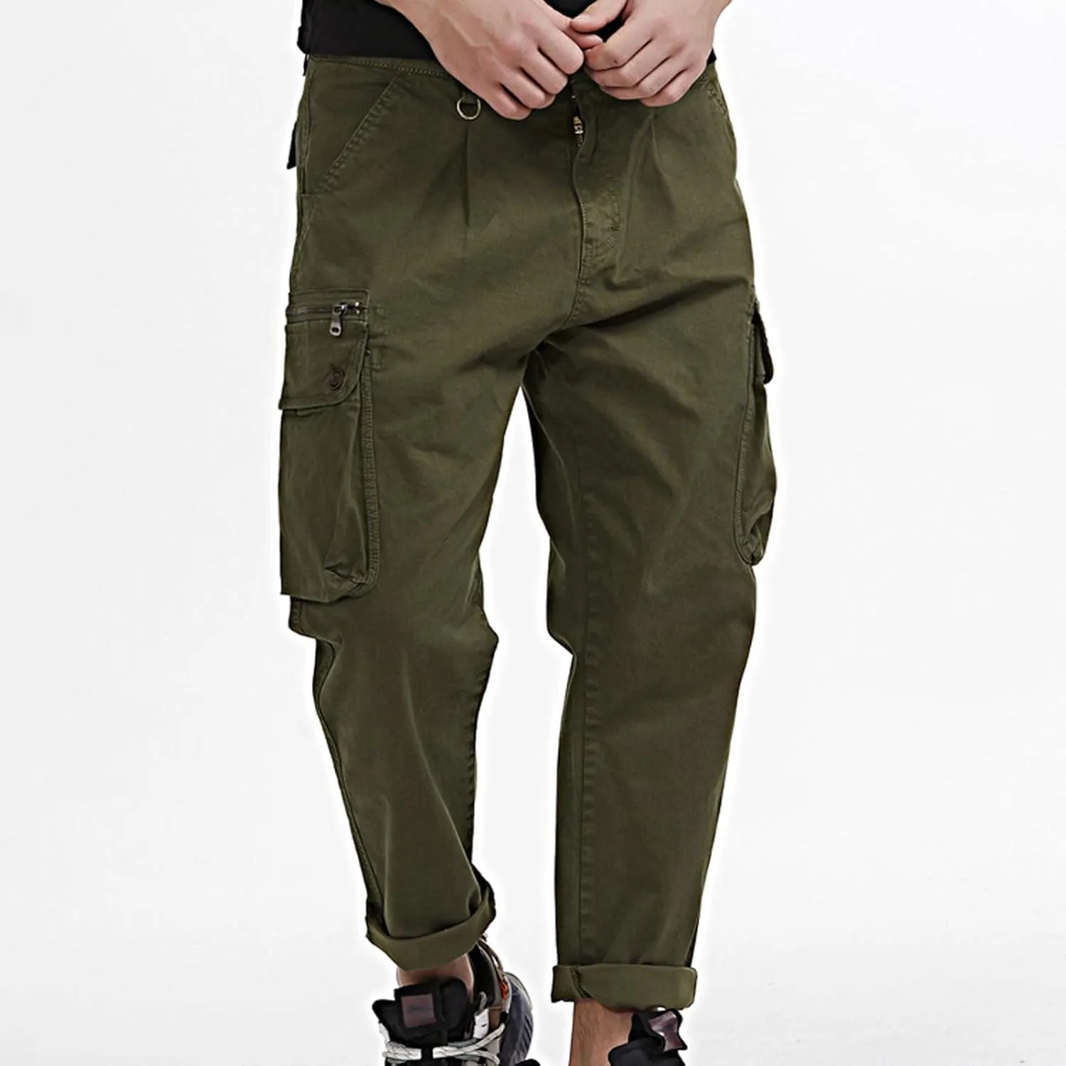 Cargo Cropped Pants Men's Tactical Hip Hop Harem Street Pants Relaxed Fit Casual Trousers Sports Functional Overalls