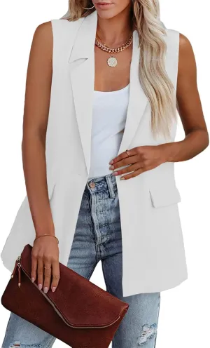 Cicy Bell Women's Sleeveless Blazer Vest Casual Open Front Single Button Summer Jacket with Pockets