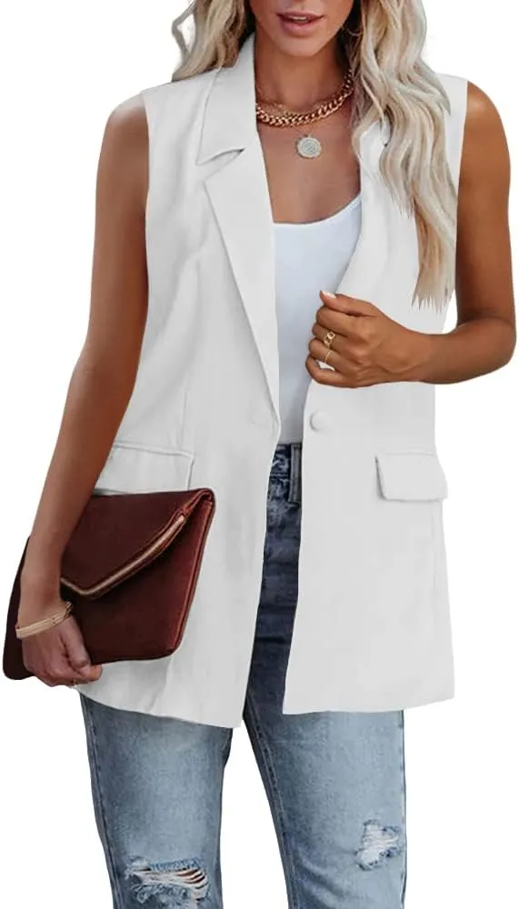 Cicy Bell Women's Sleeveless Blazer Vest Casual Open Front Single Button Summer Jacket with Pockets