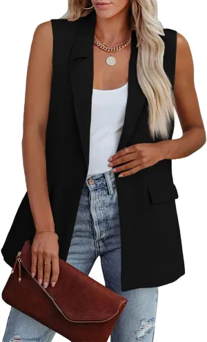 Cicy Bell Women's Sleeveless Blazer Vest Casual Open Front Single Button Summer Jacket with Pockets
