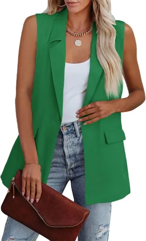 Cicy Bell Women's Sleeveless Blazer Vest Casual Open Front Single Button Summer Jacket with Pockets