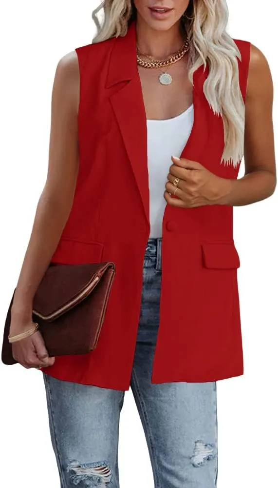 Cicy Bell Women's Sleeveless Blazer Vest Casual Open Front Single Button Summer Jacket with Pockets