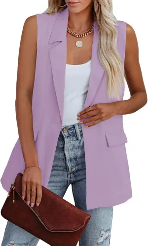 Cicy Bell Women's Sleeveless Blazer Vest Casual Open Front Single Button Summer Jacket with Pockets