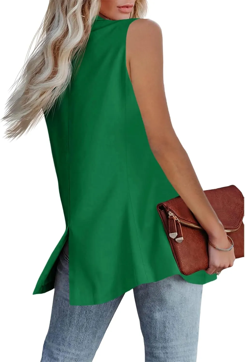 Cicy Bell Women's Sleeveless Blazer Vest Casual Open Front Single Button Summer Jacket with Pockets