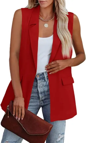 Cicy Bell Women's Sleeveless Blazer Vest Casual Open Front Single Button Summer Jacket with Pockets