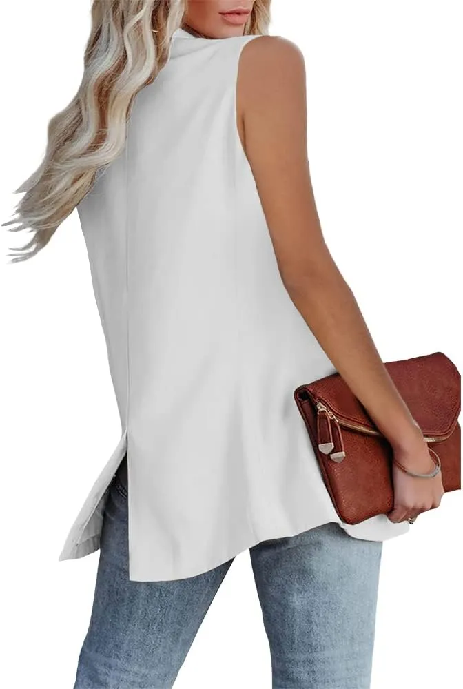 Cicy Bell Women's Sleeveless Blazer Vest Casual Open Front Single Button Summer Jacket with Pockets