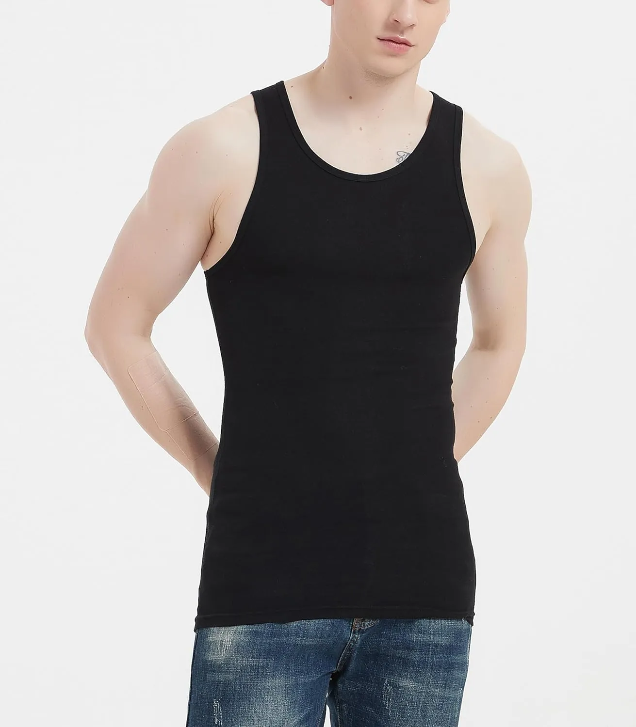 Comfneat Men's 6-Pack A-Shirts Tight Fit Tank Tops Cotton Spandex Undershirts