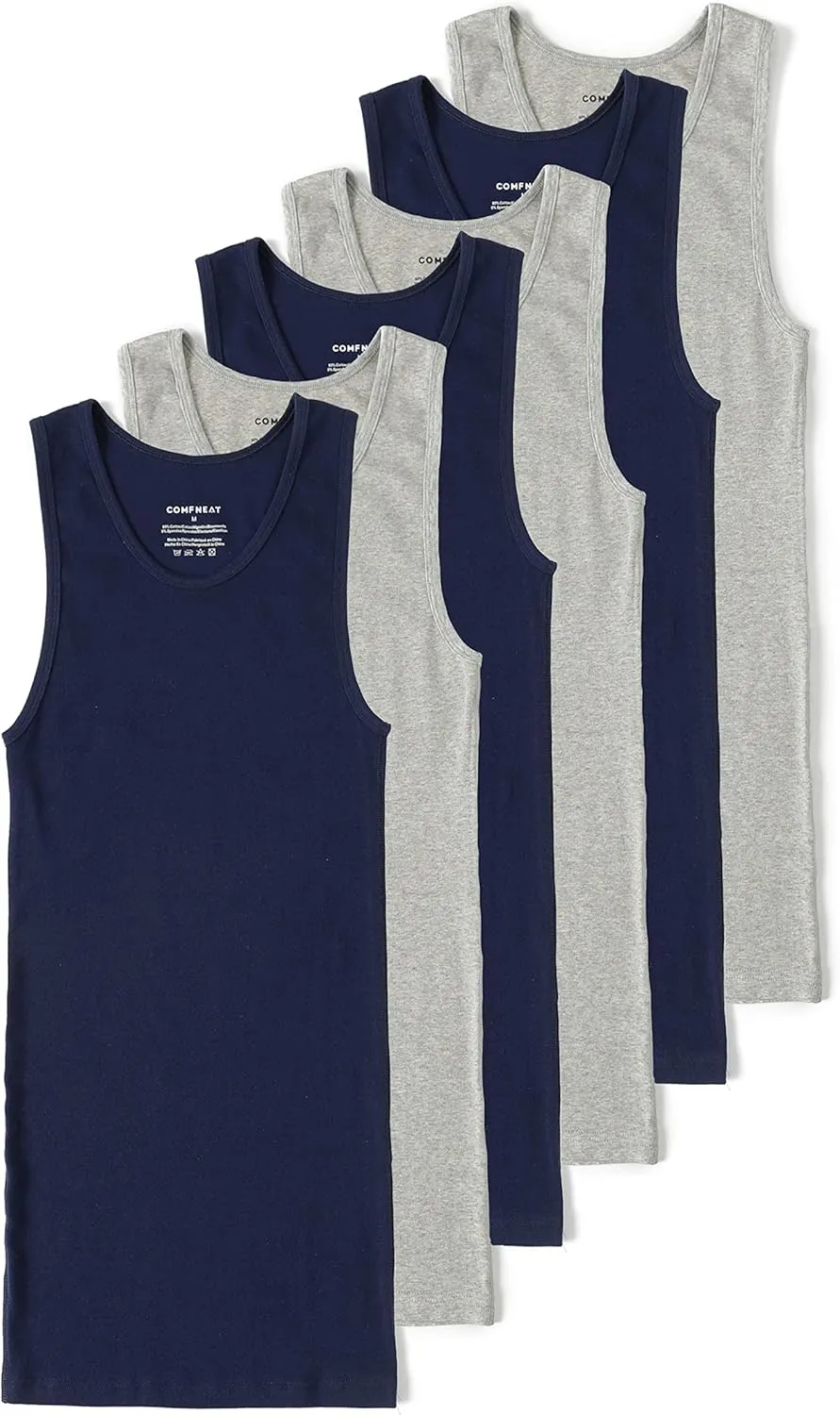 Comfneat Men's 6-Pack A-Shirts Tight Fit Tank Tops Cotton Spandex Undershirts