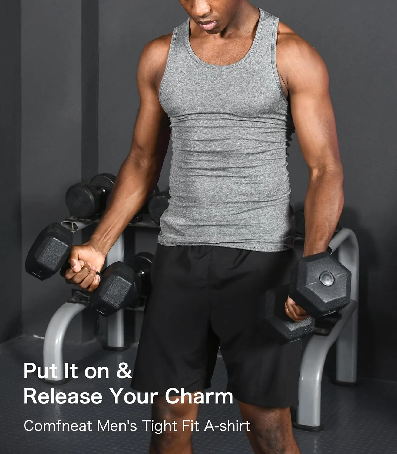 Comfneat Men's 6-Pack A-Shirts Tight Fit Tank Tops Cotton Spandex Undershirts