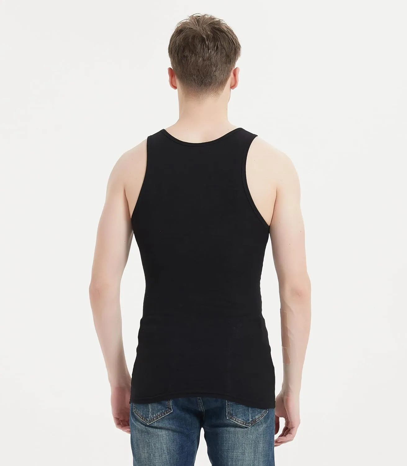 Comfneat Men's 6-Pack A-Shirts Tight Fit Tank Tops Cotton Spandex Undershirts