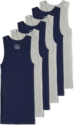 Comfneat Men's 6-Pack A-Shirts Tight Fit Tank Tops Cotton Spandex Undershirts