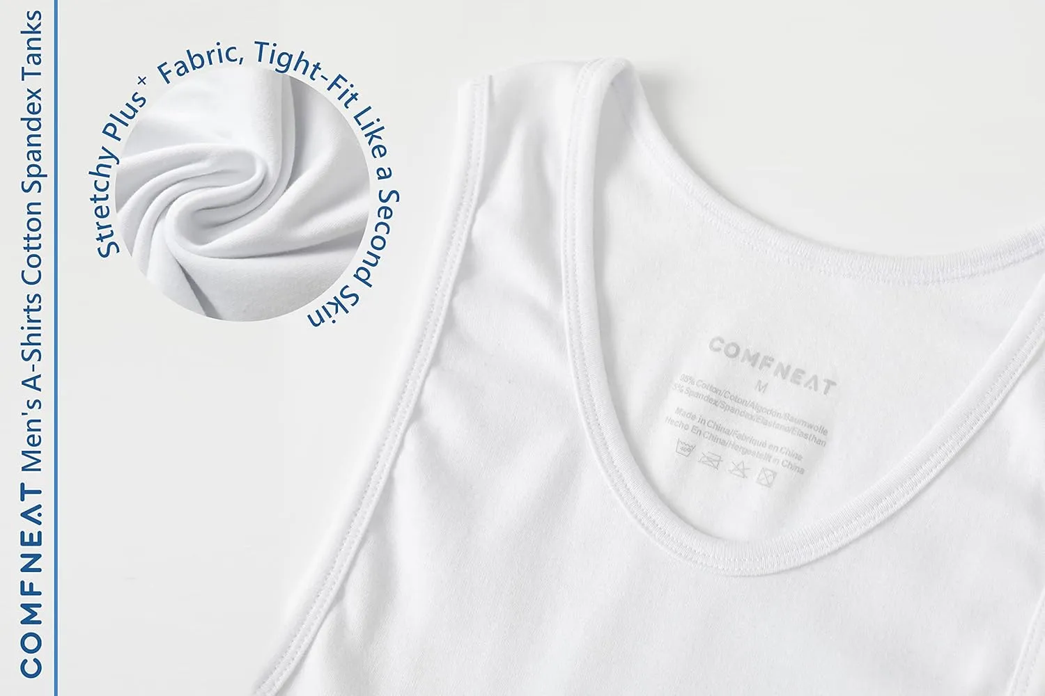 Comfneat Men's 6-Pack A-Shirts Tight Fit Tank Tops Cotton Spandex Undershirts