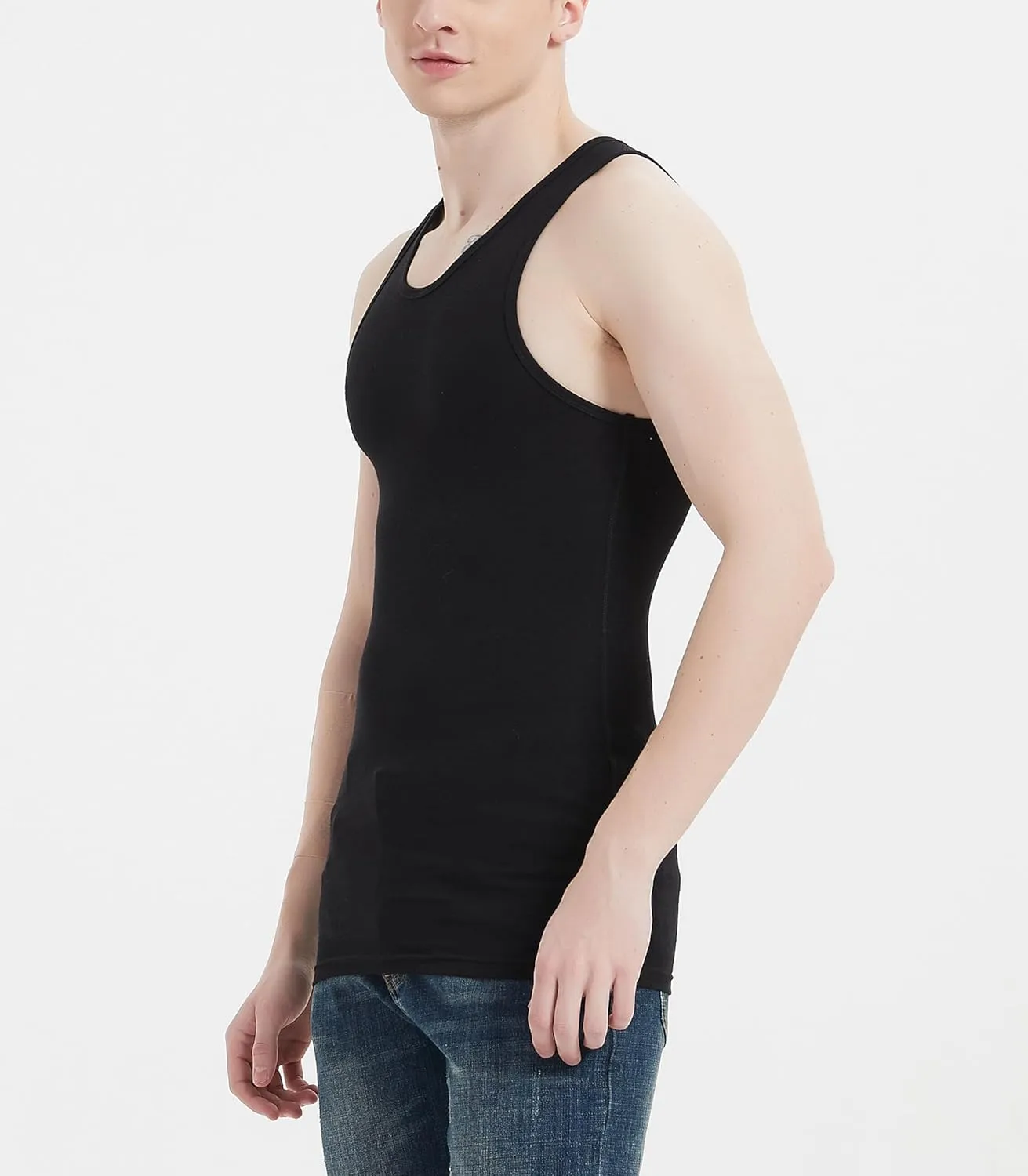 Comfneat Men's 6-Pack A-Shirts Tight Fit Tank Tops Cotton Spandex Undershirts