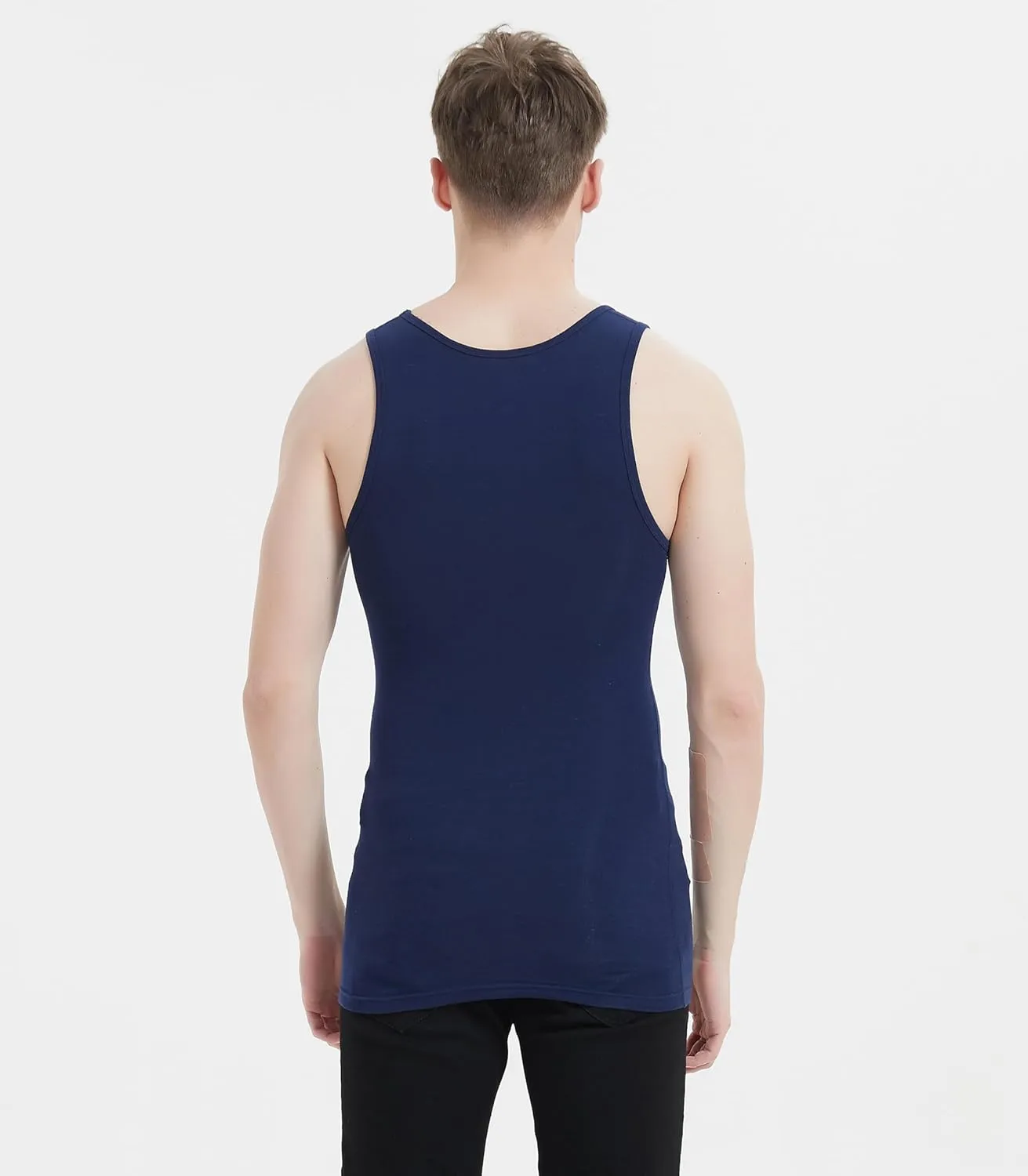 Comfneat Men's 6-Pack A-Shirts Tight Fit Tank Tops Cotton Spandex Undershirts