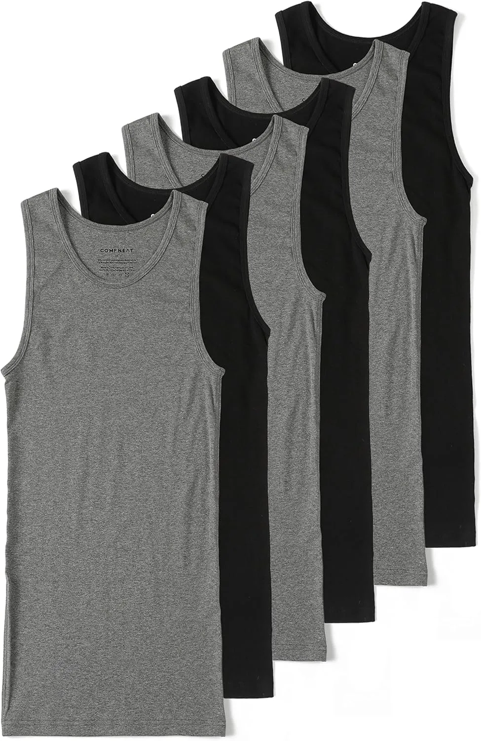 Comfneat Men's 6-Pack A-Shirts Tight Fit Tank Tops Cotton Spandex Undershirts