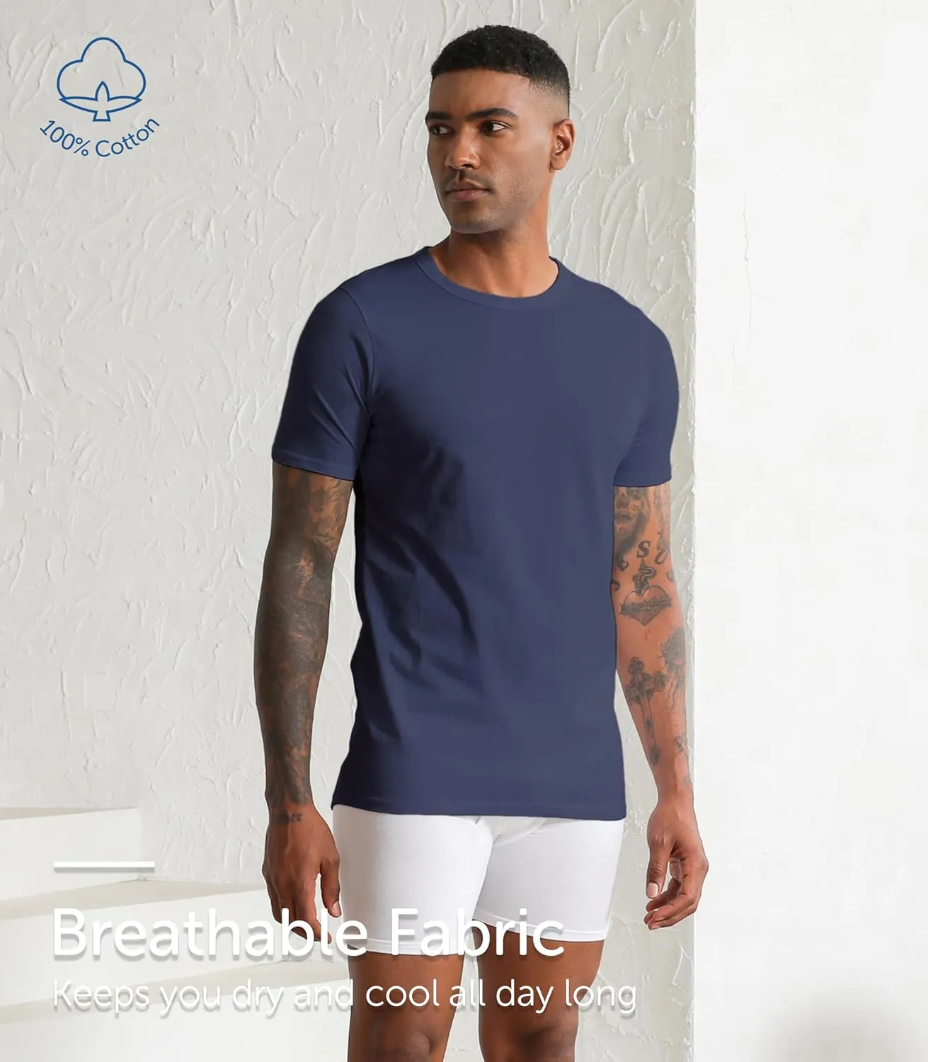 Comfneat Men's 6-Pack Pure Cotton Undershirts Comfortable Crew Neck T-Shirts