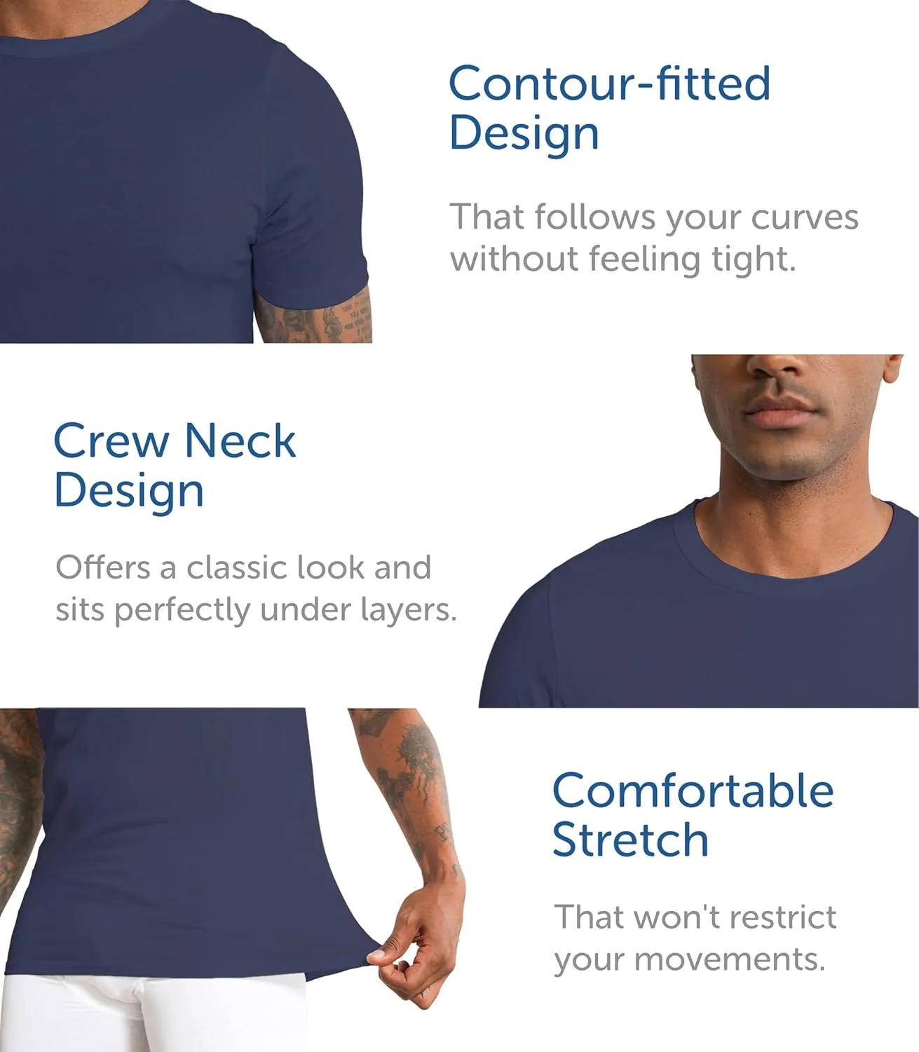 Comfneat Men's 6-Pack Pure Cotton Undershirts Comfortable Crew Neck T-Shirts