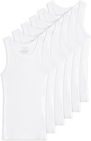 Comfneat Men's 6-Pack Ribbed Tank Tops Cotton Comfy Fit Undershirts