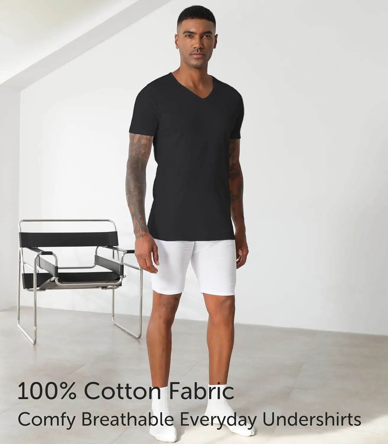 Comfneat Men's Undershirts 100 Percent Cotton Underclothing Comfy V-Neck T-Shirts (4-Pack/6-Pack)