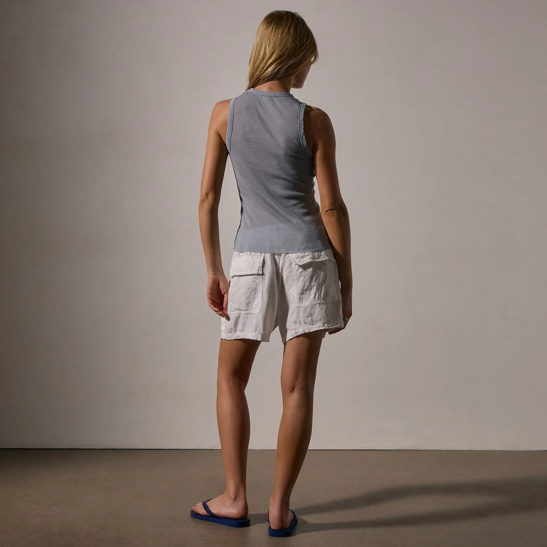 Cotton Cashmere Rib Shell Top - Grey Sky