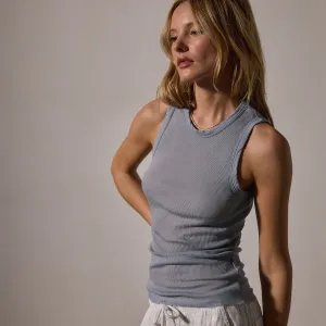 Cotton Cashmere Rib Shell Top - Grey Sky