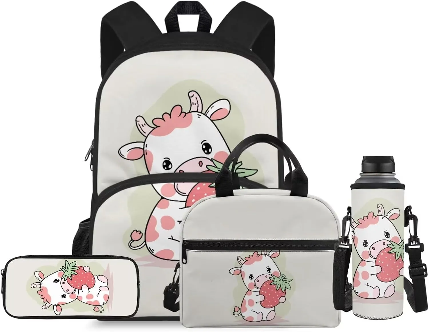 Cow Print Backpacks for Girls with Lunch Box Multi-Functional Shoulder Bag for School Teens Freezable Lunch Bag with Strap for Picnic Shopping Hiking