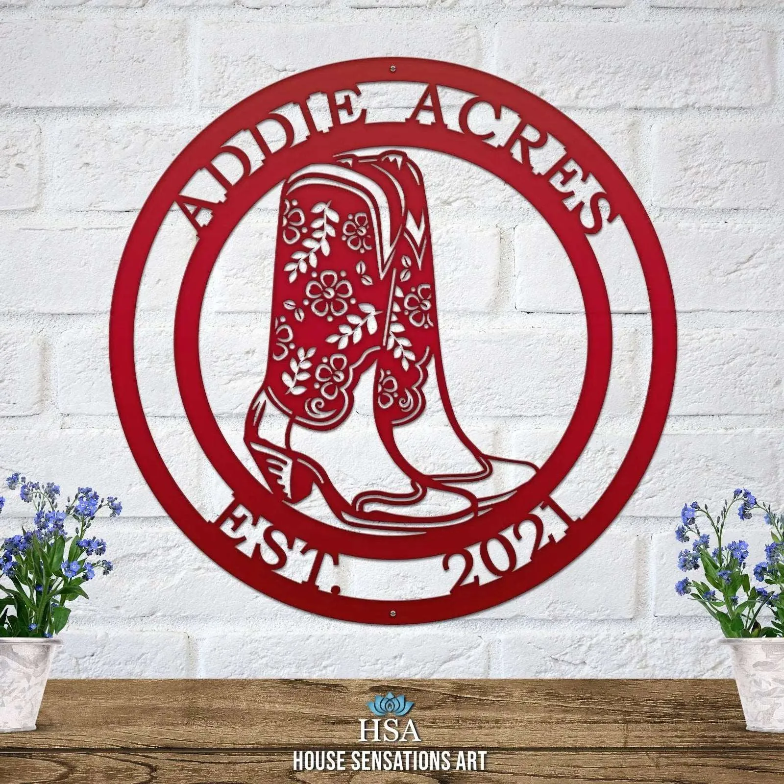 Cowgirl Boots Custom Metal Sign - Custom Metal House Number Plaque - Perfect for Outdoor Decor in Gardens, Yards, or Farms - Ideal Housewarming Gift for Animal Lovers