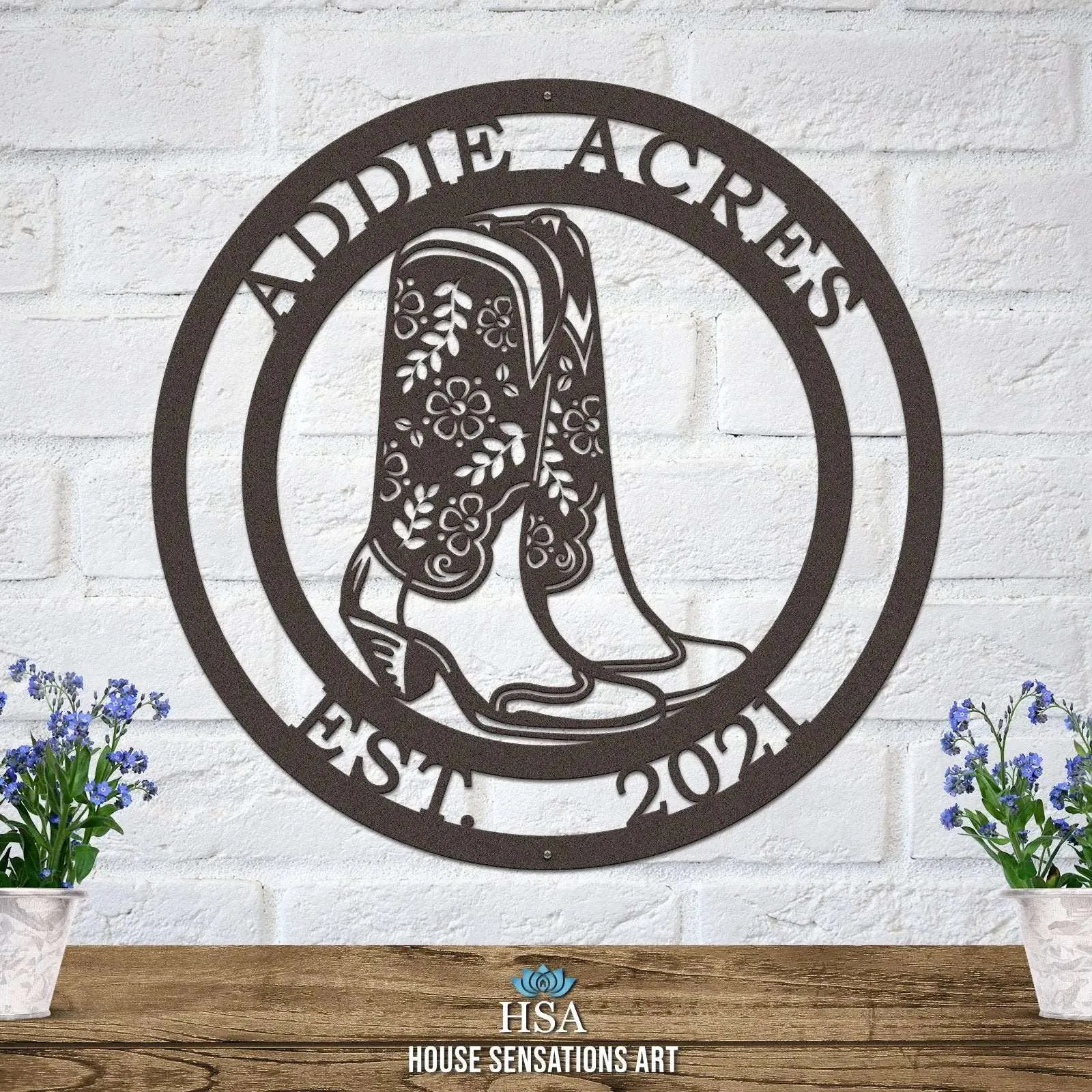 Cowgirl Boots Custom Metal Sign - Custom Metal House Number Plaque - Perfect for Outdoor Decor in Gardens, Yards, or Farms - Ideal Housewarming Gift for Animal Lovers