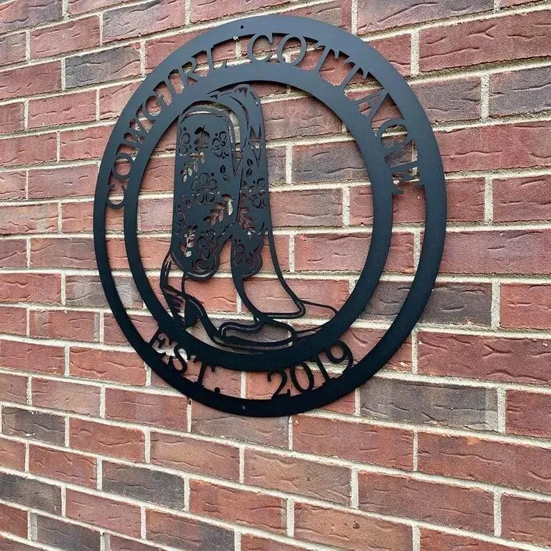 Cowgirl Boots Custom Metal Sign - Custom Metal House Number Plaque - Perfect for Outdoor Decor in Gardens, Yards, or Farms - Ideal Housewarming Gift for Animal Lovers