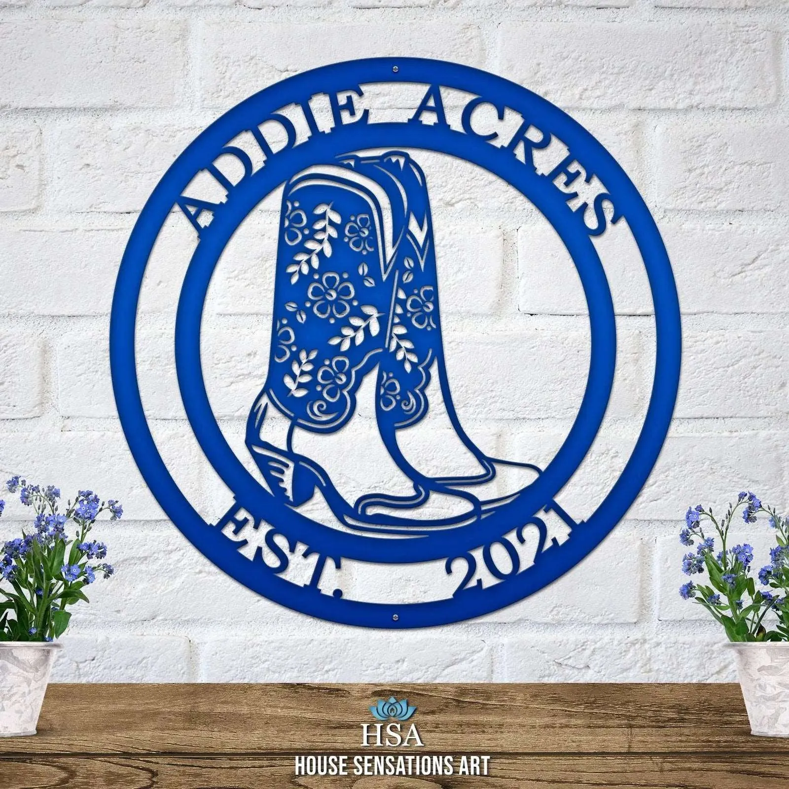 Cowgirl Boots Custom Metal Sign - Custom Metal House Number Plaque - Perfect for Outdoor Decor in Gardens, Yards, or Farms - Ideal Housewarming Gift for Animal Lovers