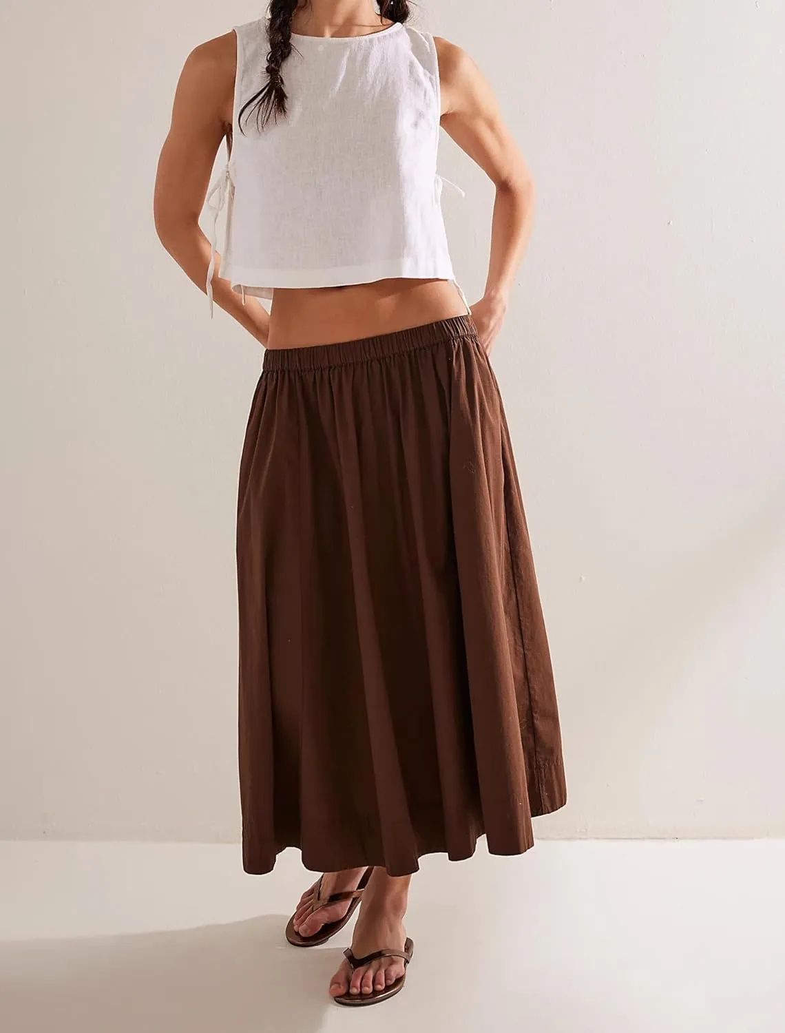 Crew Neck Crop Tank Tops for Women Loose Split Tie Side Sleeveless Cotton Linen Tops Summer Boxy Cropped Vest Tops