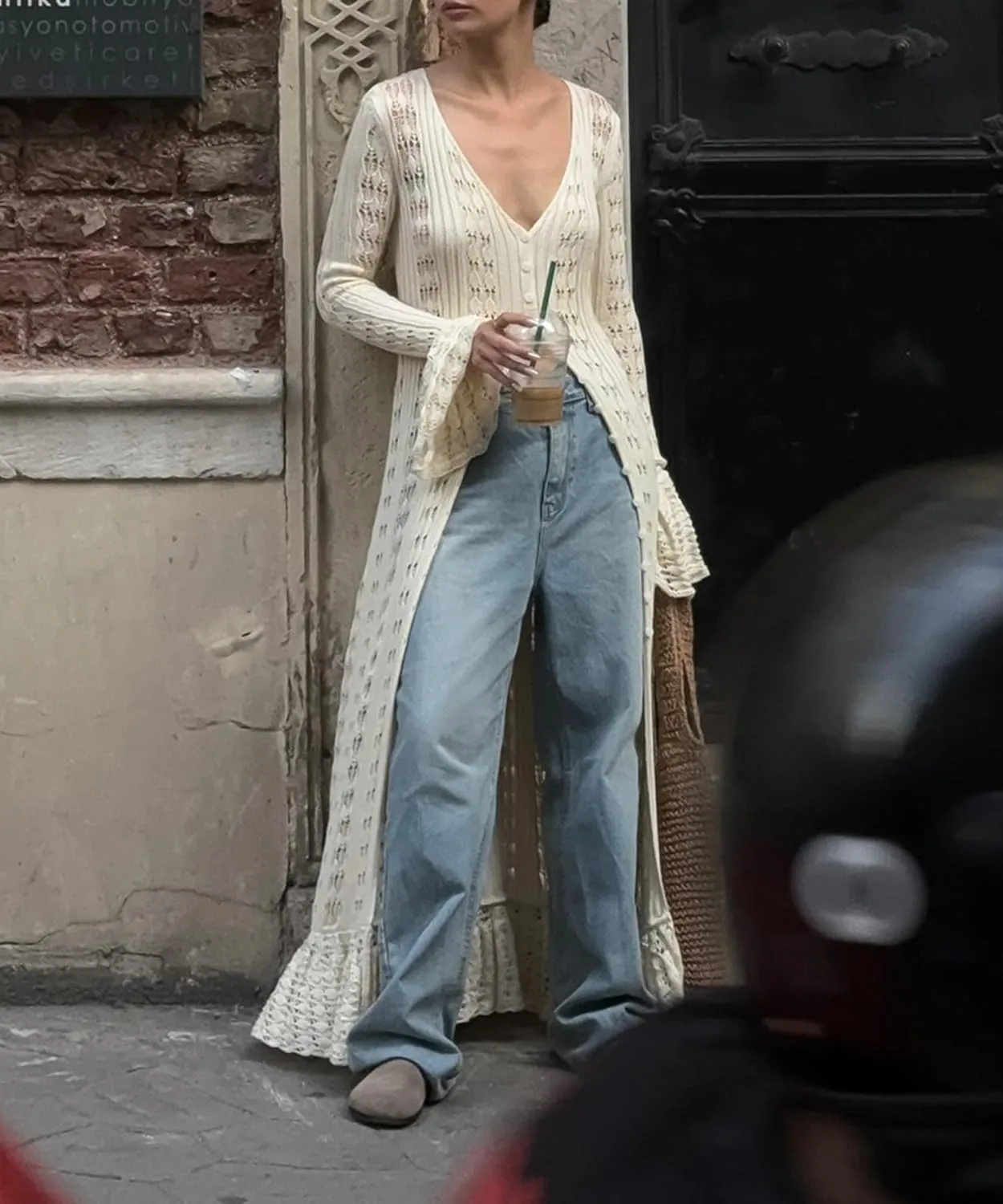 Crochet Cardigans for Women Hollow Out Knitted V Neck Long Sleeve Button Up Beach Cover Up Vacation Maxi Dress