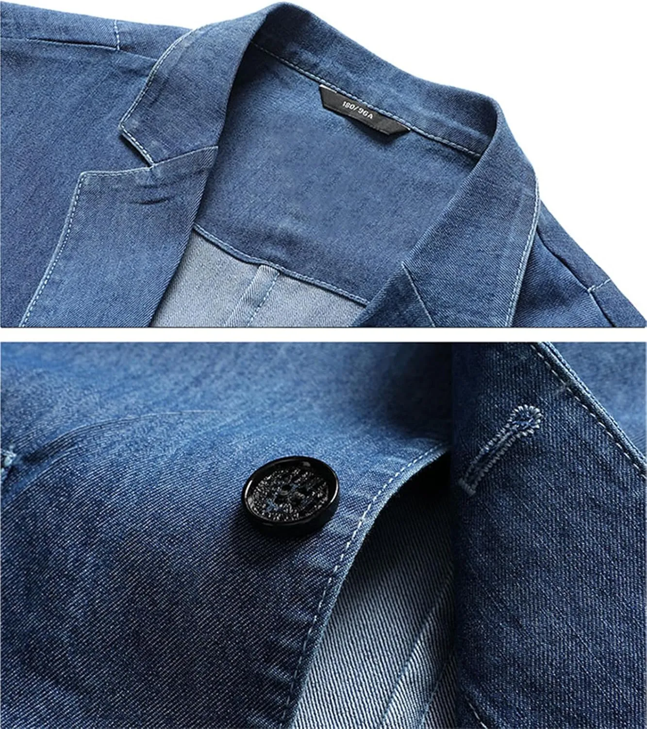 Cromoncent Men's Denim Sport Coat Classic Notched Collar 2 Button Blazer Jacket