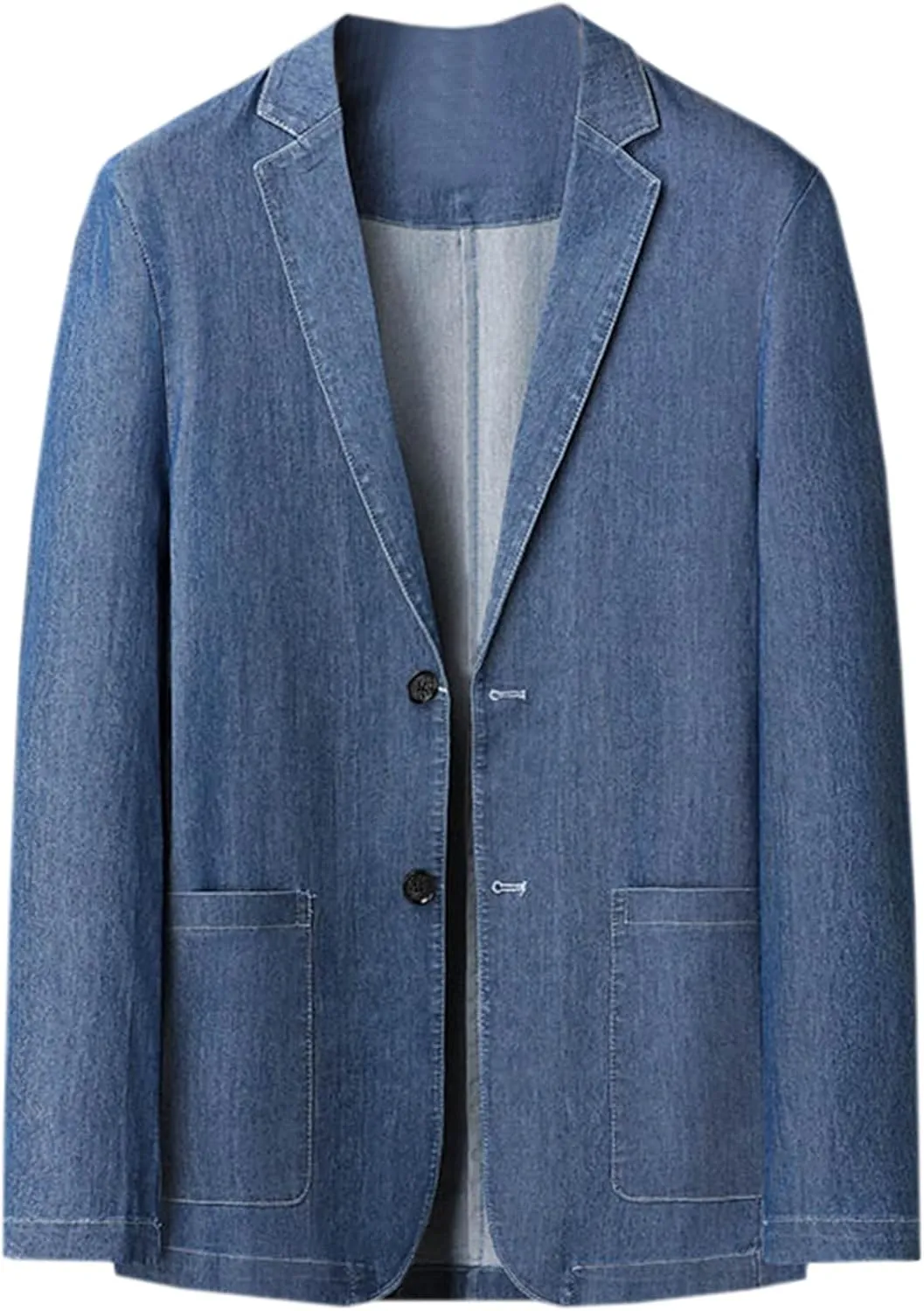 Cromoncent Men's Denim Sport Coat Classic Notched Collar 2 Button Blazer Jacket