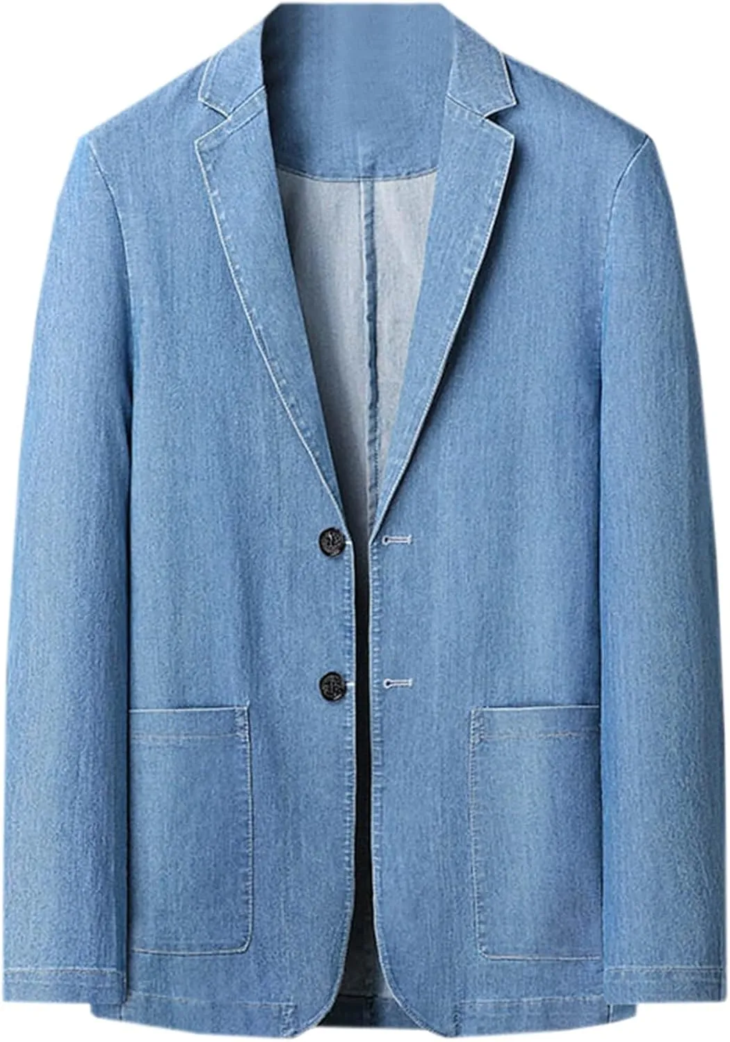 Cromoncent Men's Denim Sport Coat Classic Notched Collar 2 Button Blazer Jacket