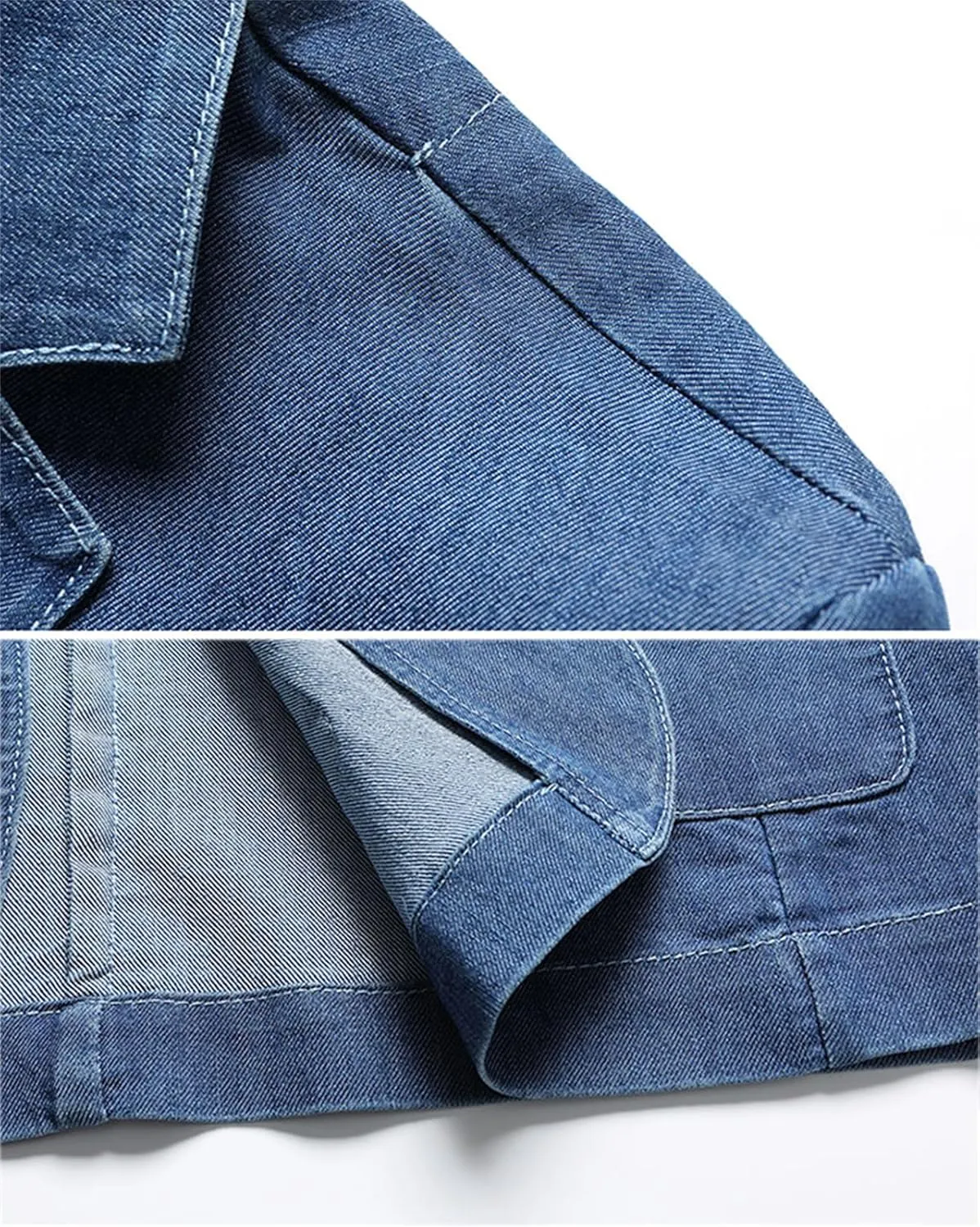 Cromoncent Men's Denim Sport Coat Classic Notched Collar 2 Button Blazer Jacket