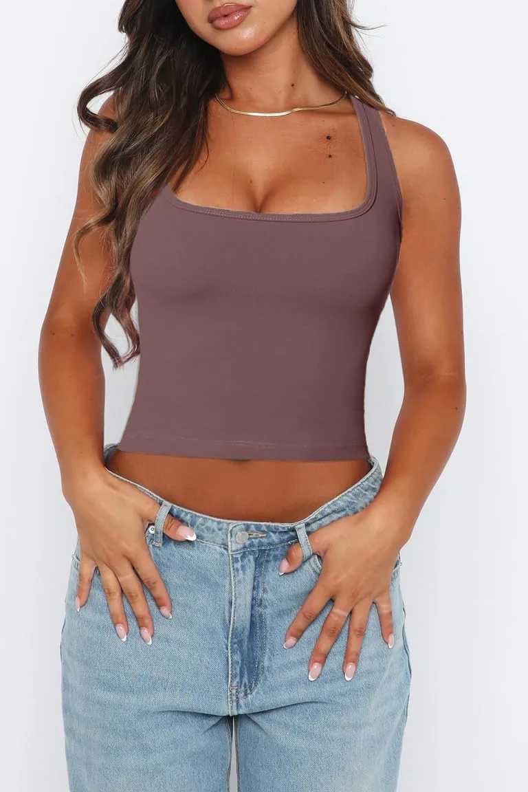 Crop Tops for Women Sexy Sleeveless Square Neck Tank Tops Basic Racerback Crop Tank Tops