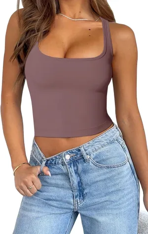Crop Tops for Women Sexy Sleeveless Square Neck Tank Tops Basic Racerback Crop Tank Tops