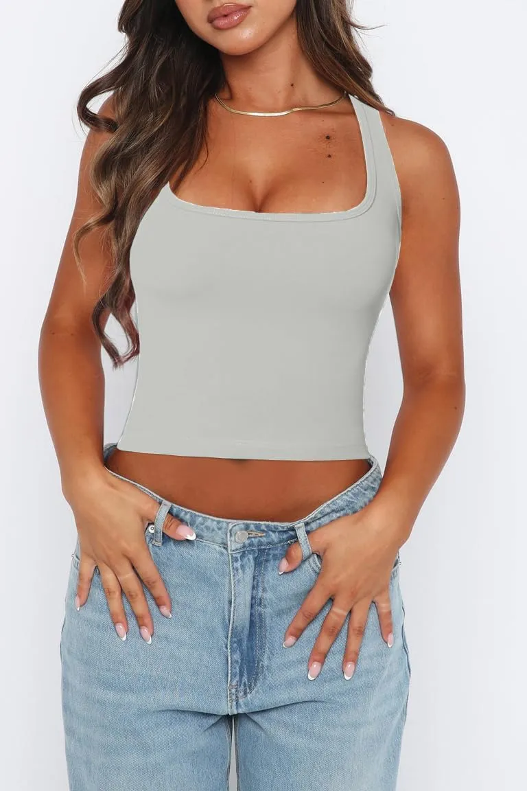 Crop Tops for Women Sexy Sleeveless Square Neck Tank Tops Basic Racerback Crop Tank Tops