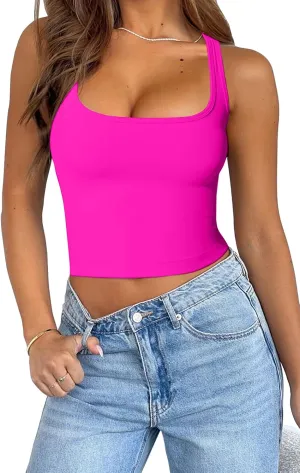 Crop Tops for Women Sexy Sleeveless Square Neck Tank Tops Basic Racerback Crop Tank Tops