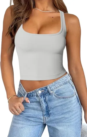 Crop Tops for Women Sexy Sleeveless Square Neck Tank Tops Basic Racerback Crop Tank Tops
