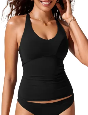 CRZ YOGA Tankini Tops for Women Crossover Adjustable Tie Back Bathing Suits Swimsuit Only No Bottom Padded