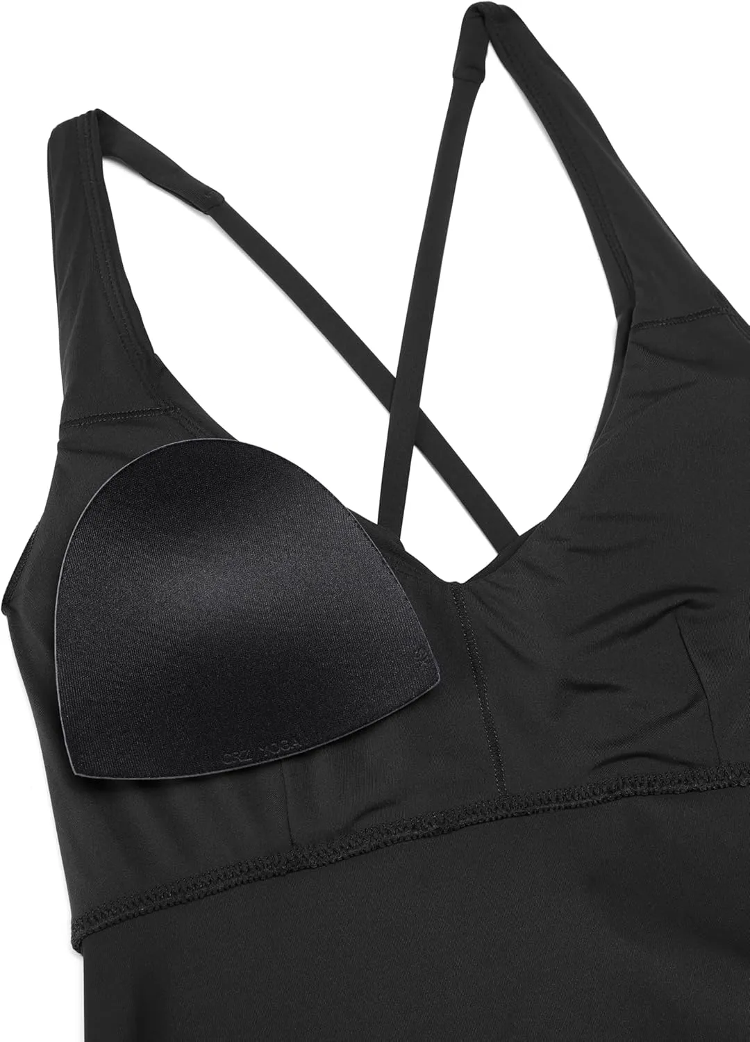 CRZ YOGA Tankini Tops for Women Crossover Adjustable Tie Back Bathing Suits Swimsuit Only No Bottom Padded