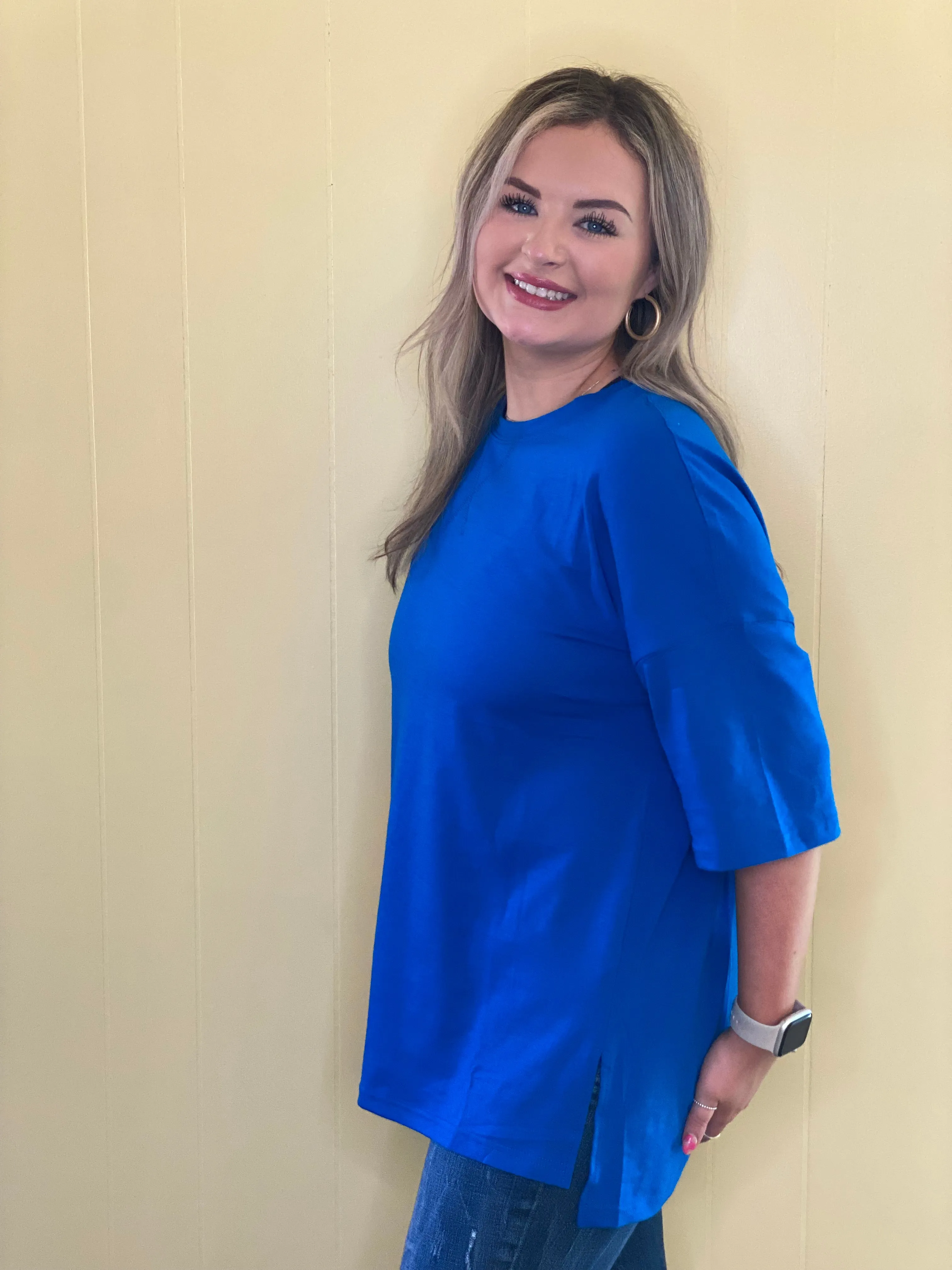 Dark Blue Side Slit Top