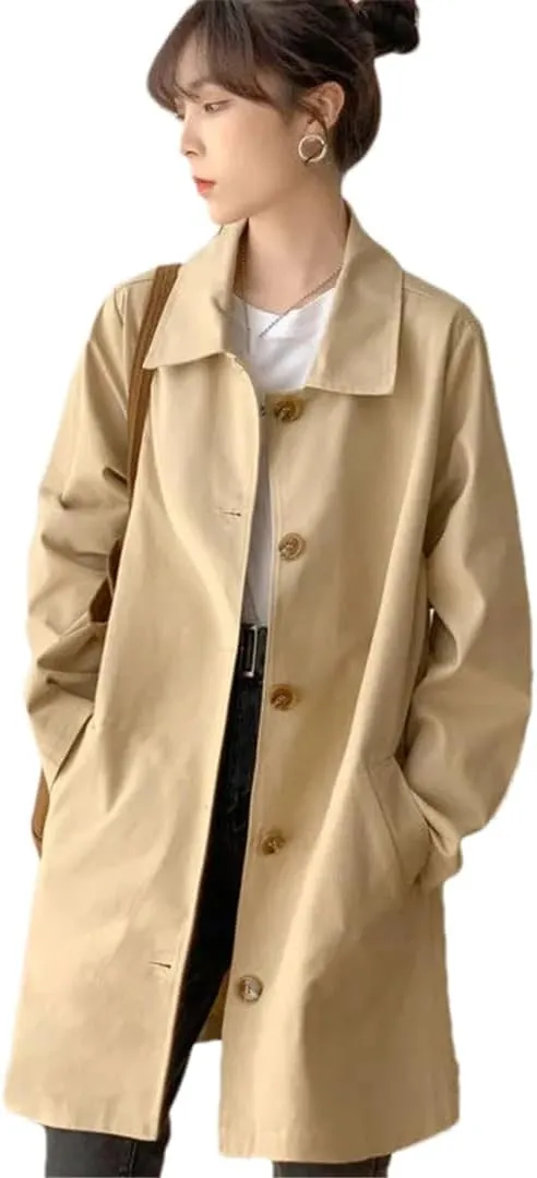 DBFBDTU Women Trench Coat Loose Windbreaker Coat Mid-Length Cardigan Outerwear