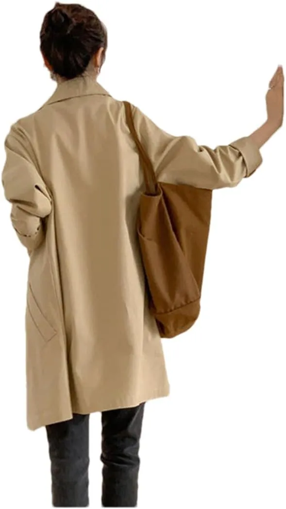 DBFBDTU Women Trench Coat Loose Windbreaker Coat Mid-Length Cardigan Outerwear