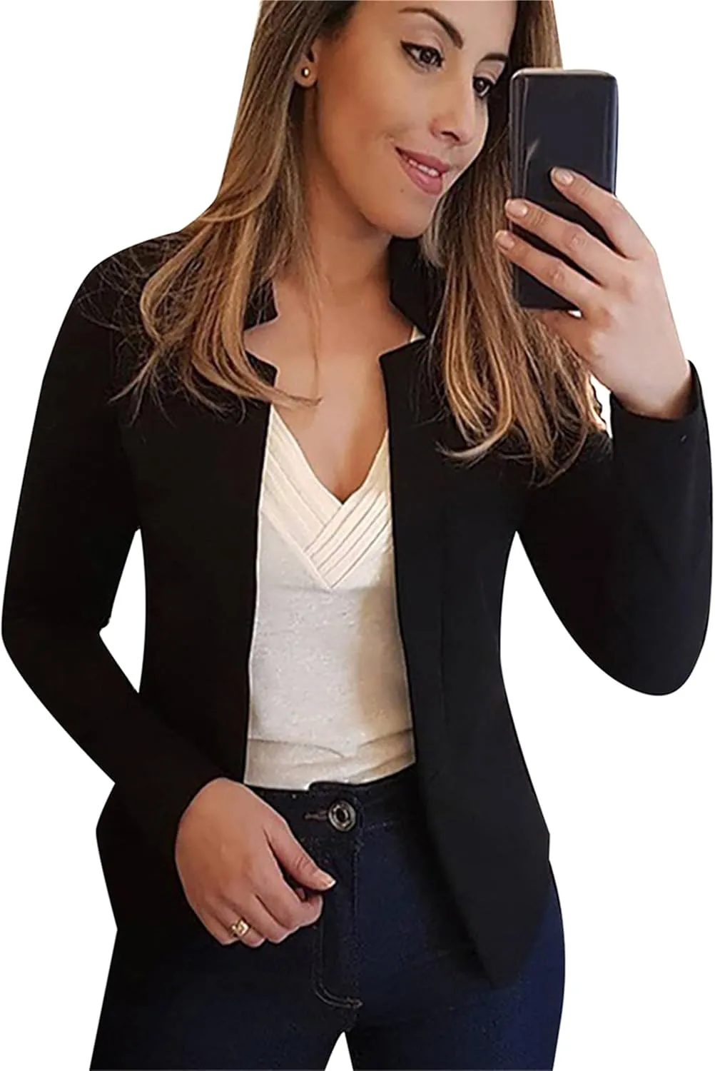 DIACACY Womens Cropped Formal Open Front Blazers Suit Long Sleeve Slim Blazers Jacket Cardigan