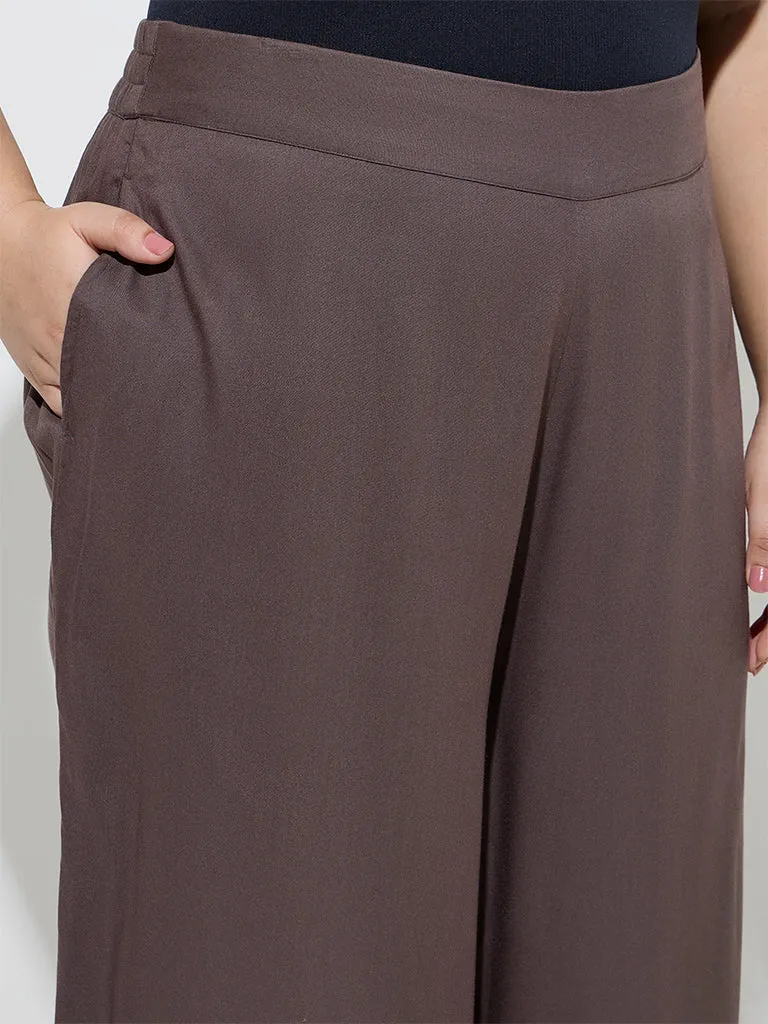 Diza Dark Brown Solid Palazzos