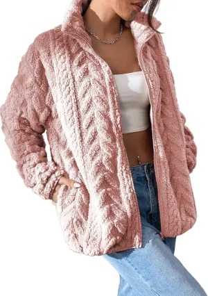 Dokotoo Winter Fleece Jacket for Women Oversized Zipper Up 2024 Stand Collar with Pockets Baggy Coats