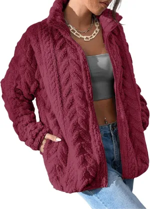 Dokotoo Winter Fleece Jacket for Women Oversized Zipper Up 2024 Stand Collar with Pockets Baggy Coats